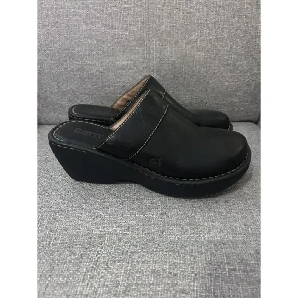 Born Black Leather Wedge Clog Sneakers - Women's